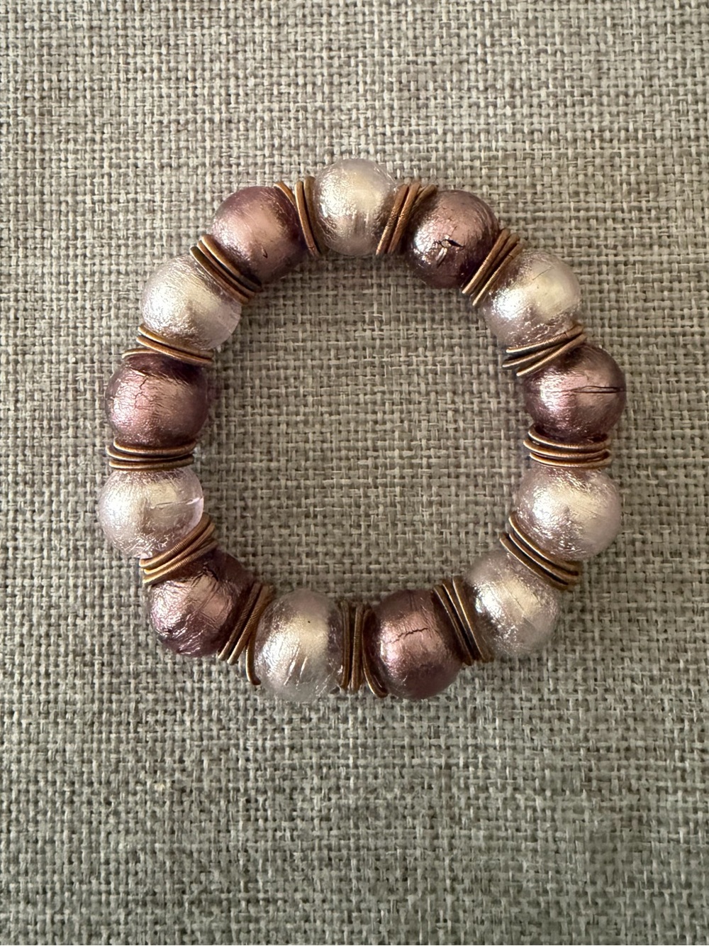 Artisan Stretch Bracelet | Mauve & Pale Pink Glass Beads | Rose Gold Accents